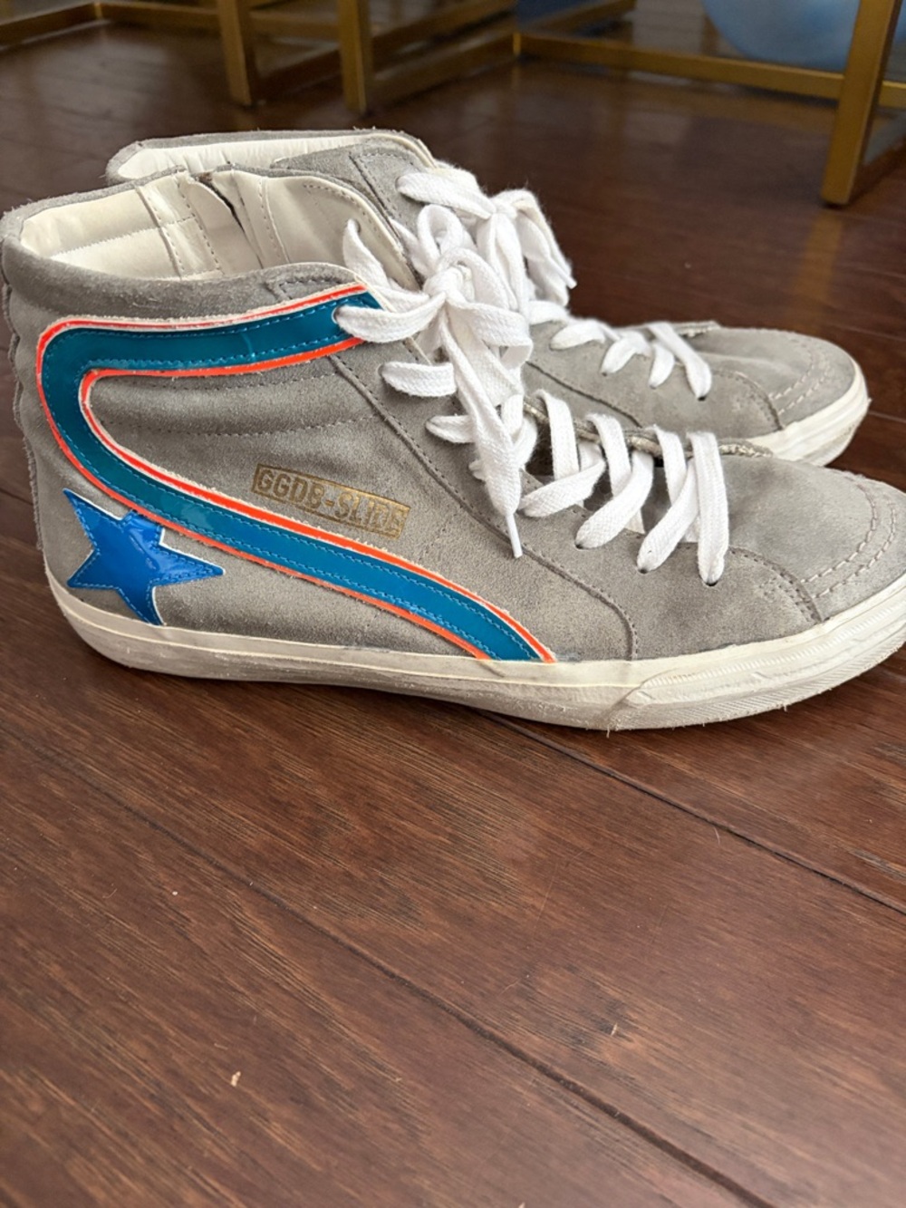 Golden Goose Women Grey High-Top Sneakers with Blue and Orange Accents
